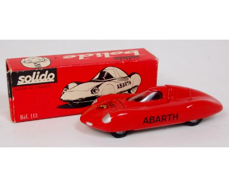 Solido, No.113, Fiat Abarth, red body with clear windscreen, silver detailing, with Fiat Abarth Transfers, in the original re