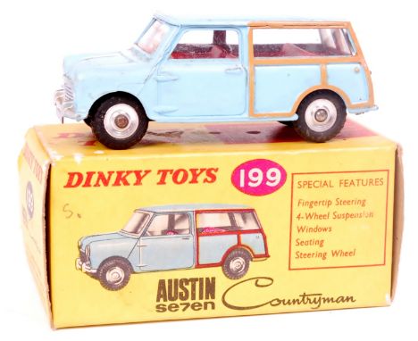 Dinky Toys No.199 Austin Seven Countryman, pale blue body with red interior and chrome hubs, in the original all card box, mo