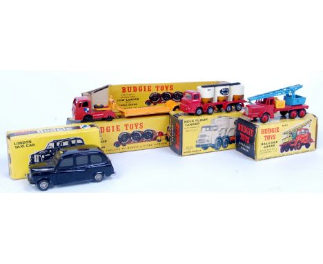 Budgie Models Boxed Diecast and Empty Box group, to include No.214 Salvage Crane, red body with blue crane, and yellow diesel