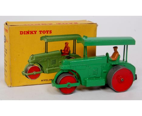 Dinky Toys, No.251 Aveling Barford Diesel Roller, green body with red wheels, brown figure driver, tow hook, in the original 