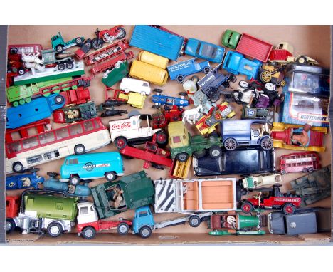 Large tray containing a mixed lot of various diecast vehicles and accessories, manufacturers to include Corgi, Britains, Gama