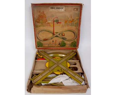 Piccadilly, German tinplate and clockwork Roadway with Cars, comprising of detailed tin printed figure of eight roadway with 
