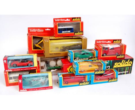 13 Boxed Solido of France, commercial, military, earth moving and saloon related diecast vehicles, some box windows are split