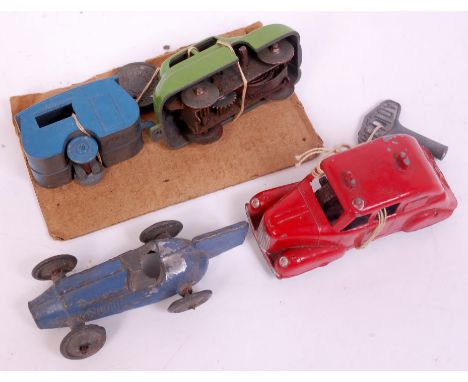 Kay Toys and Similar small scale clockwork and lead vehicle group, to include Kay Green clockwork saloon with blue caravan, w