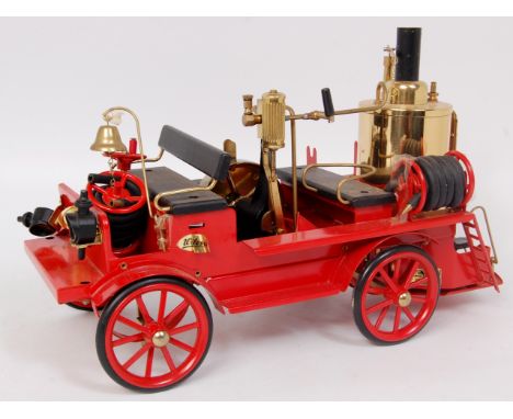 Wilesco D305 Early Model of a Fire Engine, finished in red with brass features, missing figures, very little use, missing exh