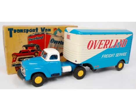 Yamaichi of Japan, friction drive tinplate "Overland Freight Service" Transport Van, comprising of friction drive tractor uni