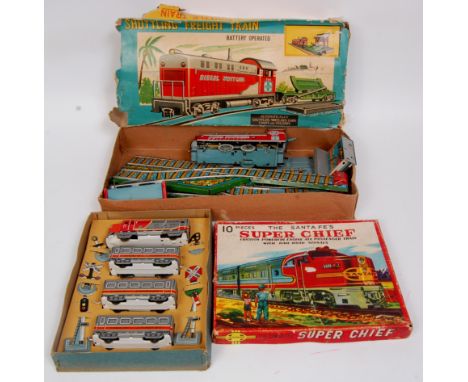 Mixed lot of various railway and locomotive related tinplate toys, mixed examples to include British, Japanese and Hungarian 