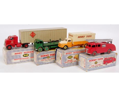 Dinky Supertoys playworn boxed diecast group, 4 boxed examples to include No.948 Mclean Tractor-Trailer (F-G-BG), No.555 Fire