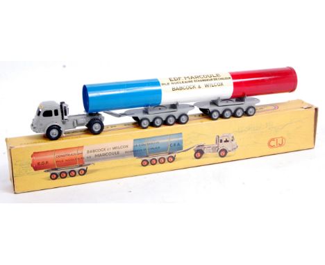 CIJ, No.3/75 Renault Pile G2, comprising of grey tractor unit and trailer, with red, white and blue pipe load, with additiona