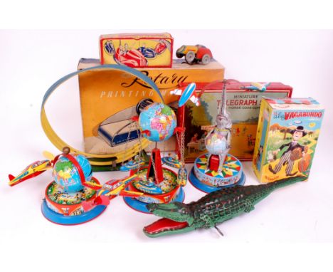 Collection of mixed tinplate toys and children's games, to include Mettoy Rotary Printing Machine (G-BG), Blomer and Schuler 