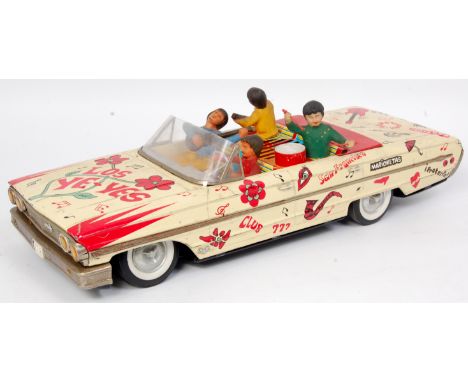 Rico Los Ye-Yes car, Spanish, circa 1960s, large battery-operated musical cream and red tinplate convertible Ford Galaxie dec