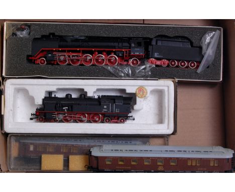 A Liliput H0 DB black 2-10-2 engine and tender 45001  (G-BG), 4-6-4 tank engine DB black 078134-4 (G-BG) and 2 clerestory mat