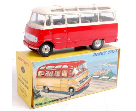 French Dinky Toys, 541, Mercedes Benz Autocar, red lower body with cream upper section, 18 seater body with chromed concave h