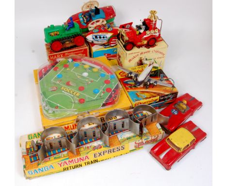 Mixed Tinplate Toys and Collectors Models to include Marx Soccer Bagatelle (VG-BG), Masadaya Mickey Mouse Old Times Fire Engi