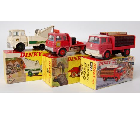 Dinky Toys playworn boxed and faded diecast group, to include No. 434 Bedford TK Crash Truck, in white with Top Rank Livery (