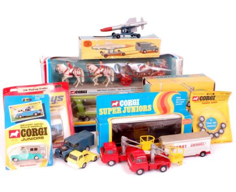 9 Boxed, Blister Packed or Carded Corgi Toys Diecast Vehicles, Attachments and Accessories, to include No.41 1902 State Landa