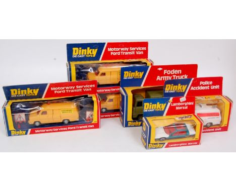 6 Boxed Dinky Toy Diecast, late issues all in the original blue, yellow and red window boxes, to include 3 boxed No. 417 Moto