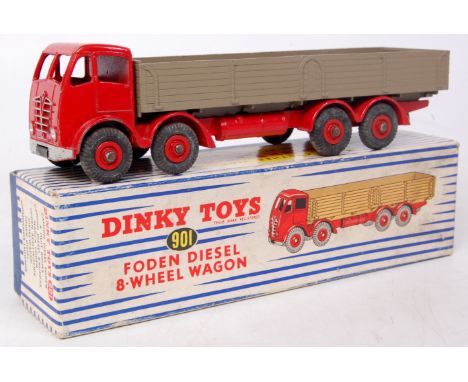 Dinky Toys, 901, Foden Diesel 8-wheel wagon, 2nd type, red cab and chassis with red hubs, grey back with silver detailed gril