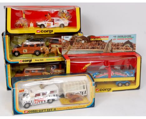 Corgi Toys boxed Diecast and Gift Set Group, 5 boxed examples to include No.1164 Berliet Dolphinarium, yellow tractor unit wi