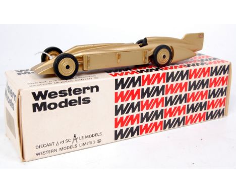 Western Models WMS15 1929 Golden Arrow, factory finish model, gold body, wheels, two sections of body work are loose but appa