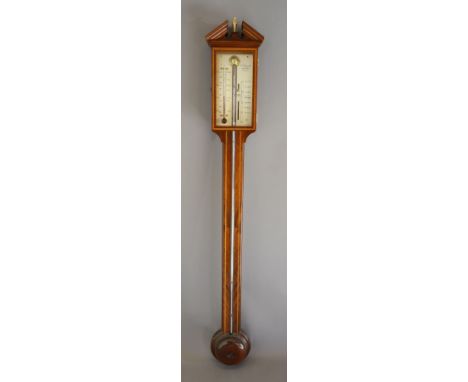 A Mahogany Inlaid Stick Barometer by G. Comitti & Son, London, 98 cms long