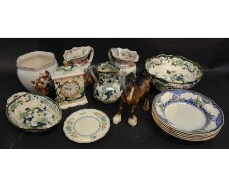 A Beswick Model in the form of a Shire Horse, together with a collection of Masons Ironstone to include a clock, three jugs a