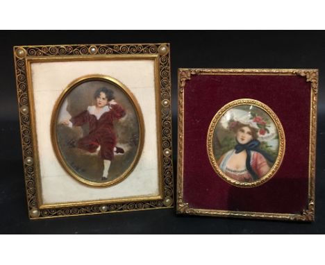 A Portrait Miniature in the form of a Boy within Filigree Frame, together with another similar portrait miniature of a girl i