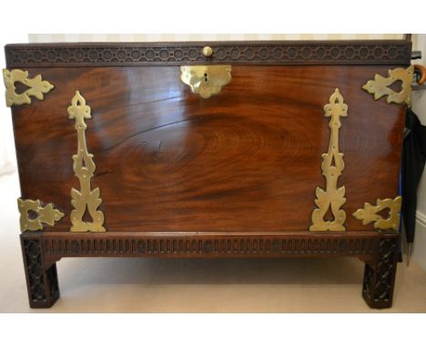 An Early George III Chippendale Period Mahogany Chest, the hinged top with a blind fret work border and fluted rail spaced by