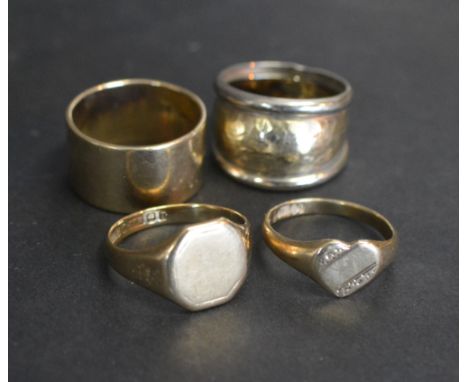 A 9ct. Gold Band Ring together with another similar 9ct. gold band ring and two 9ct. gold signet rings