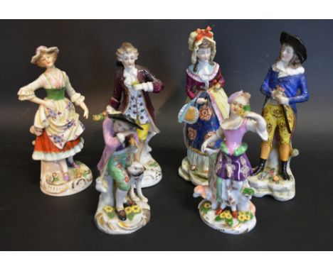 A Pair of Porcelain Figures in the form of a Lady and Gentleman decorated in polychrome enamels and highlighted with gilt eac