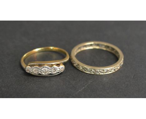 A Yellow Gold Five Stone Diamond Ring, together with an eternity ring