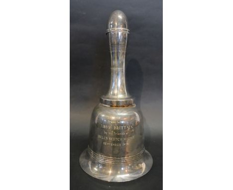 A Silver Plated Bells Scotch Whisky Decanter presented to Tibby Brittain by his friends at Bells Scotch Whisky, September 197