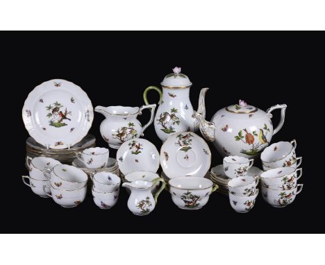 A HEREND PORCELAIN 'ROTHSCHILD BIRDS' PATTERN PART TEA AND COFFEE SERVICE20th centuryComprising: a bullet-shaped teapot and c