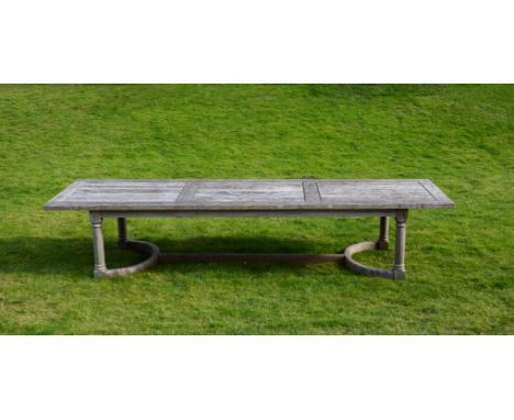A HARDWOOD GARDEN REFECTORY TABLE IN LATE 17TH CENTURY STYLE20TH CENTURY72cm high, 350cm long, 107cm wide Condition Report: M