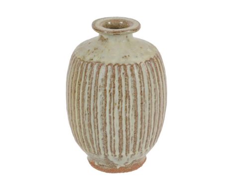 λ  JIM MALONE (b 1946), A GLAZED STONEWARE OVOID VASEWith fluted sidesImpressed seal marks20cm highCondition Report: No damag