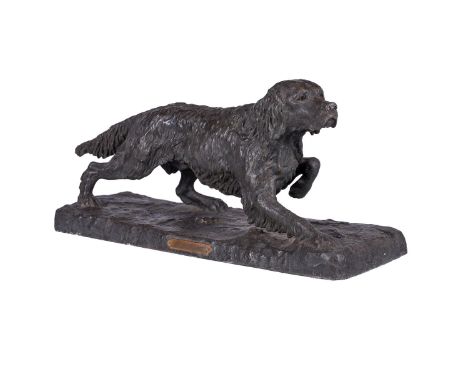 A FRENCH SPELTER MODEL OF AN ENGLISH SETTER (LAVERACK), AFTER OLIVIER DE FILLOT 20TH CENTURY Inscribed to the base and with i