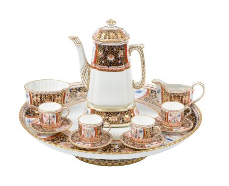 A COPELAND SPODE BONE CHINA IMARI COFFEE SERVICE ON A LAZY SUSANCIRCA 1900Comprising coffee pot and cover, cream jug, sugar b