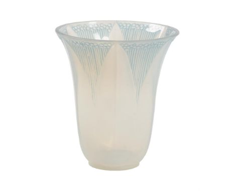 LALIQUE, RENE LALIQUE, CAMPANULEAN OPALESCENT AND BLUE STAINED GLASS VASEDESIGNED 1926Etched R LALIQUE FRANCE to underside14.