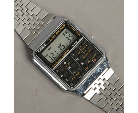 A retro stainless steel Casio digital alarm chronograph bracelet watch CA-502.