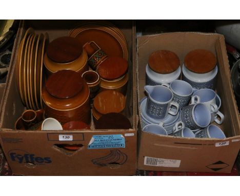 Two boxes of Hornsea vintage pottery decorated in the Bronte, Saffron and tapestry patterns including storage jars, cups and 