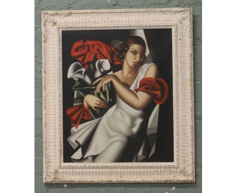 After Tamara de Lempicka framed Art Deco style oil on canvas portrait of Ritratto della Signora, the original c1930, 60 x 50c