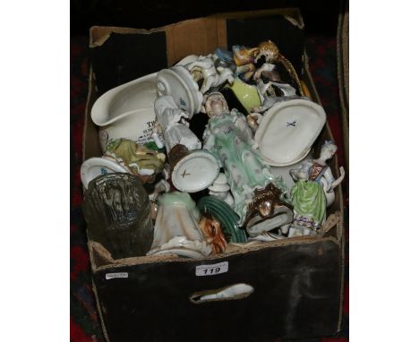 A box of miscellaneous to include continental china figures, ceramic jugs etc.