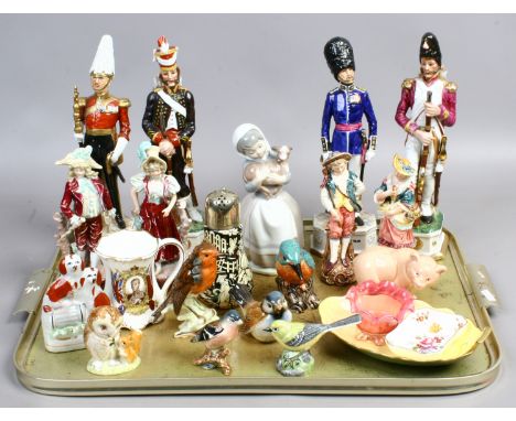 A tray of mixed ceramics including Beswick, Goebel and Royal Crown Derby etc.