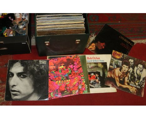 A record collectors carry case and contents of LP records, Bob Dylan, Cream, Mott the Hoople, ELO, T Rex etc