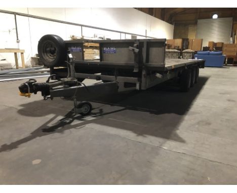 A Ifor Williams three axle low load flat bed trailer, with sides and rear, 2.25m wide, 5.5m long. For Sale by TENDER, final b