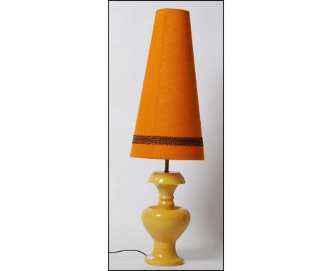 A retro 1970's large Royal Doulton mustard coloured oversized table lamp  complete with conical tall shade. Fully working ord