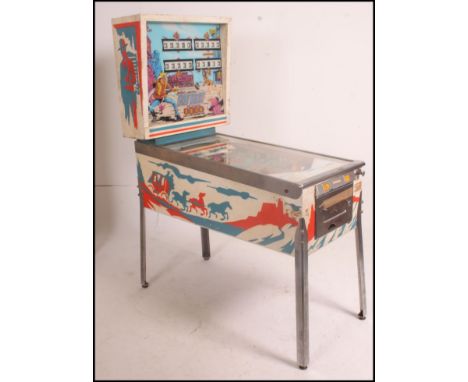 A 1975 Gottlieb Quick Draw Pinball ( Pin Ball )  machine (2 player) dating to the 1970's raised on chrome legs. ( The machine