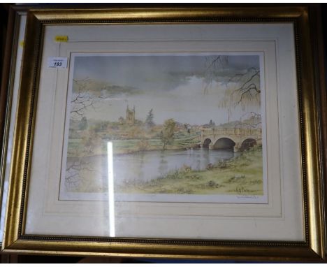 A limited edition colour print, The Royal Yacht Squadron 1852, together with K W Burton print Pershore and another picture