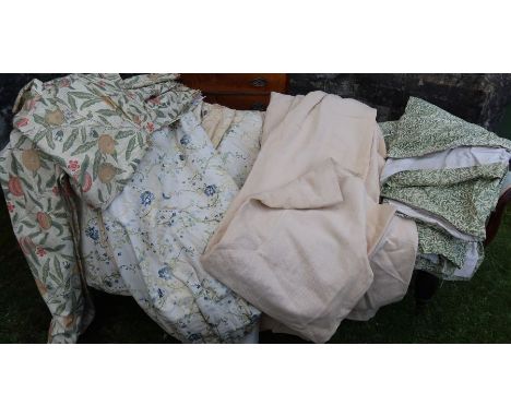 Six and a half pairs of curtains, some in William Morris pattern fabric