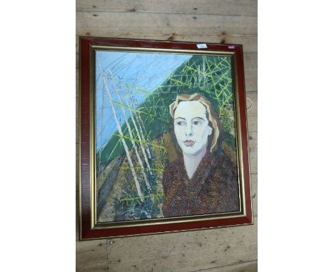 A 20th century oil on board, portrait of a woman, 23ins x 20ins